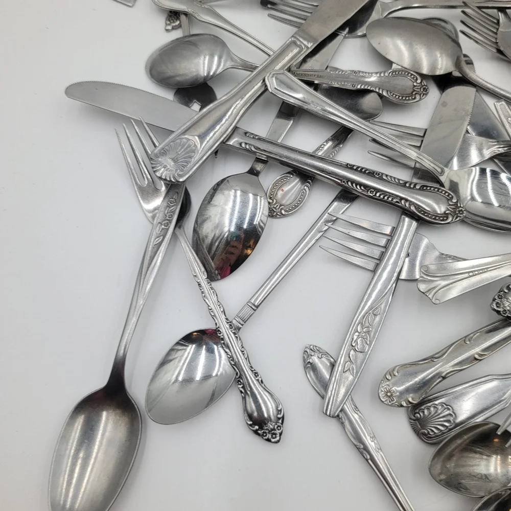 55pc Mixed Bulk Lot Stainless Flatware Assorted Silverware for Crafts Upcycling